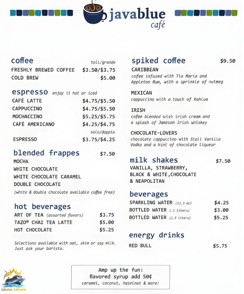 Carnival JavaBlue Cafe Menus
