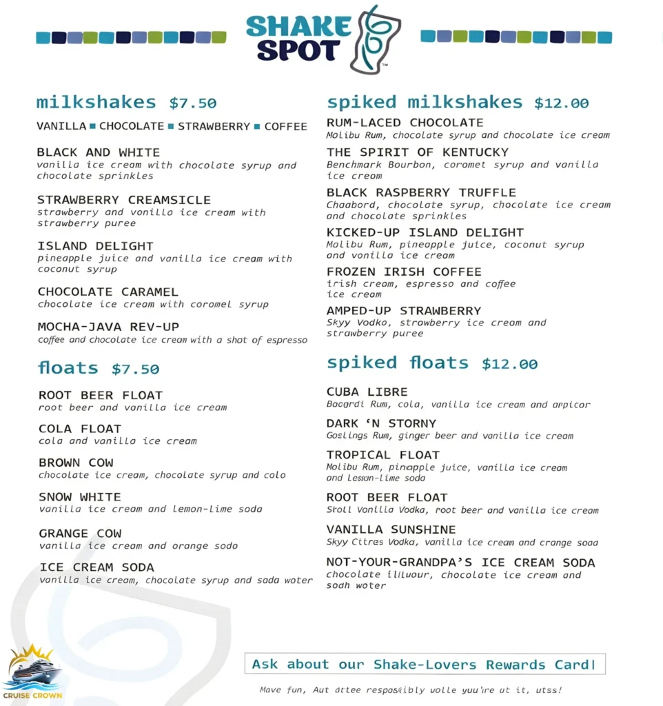 Carnival Java Blue Cafe Menus