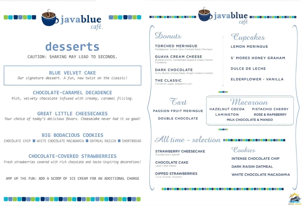 Carnival Java Blue Menus