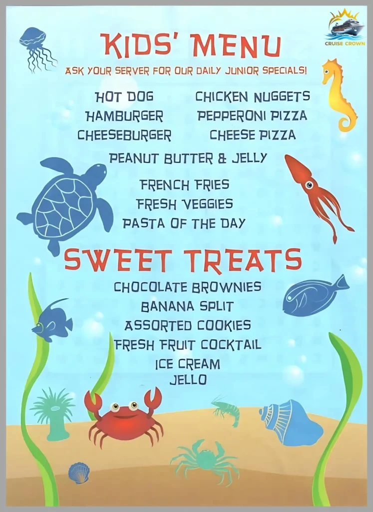 Carnival Main Dining Room Kids Menus