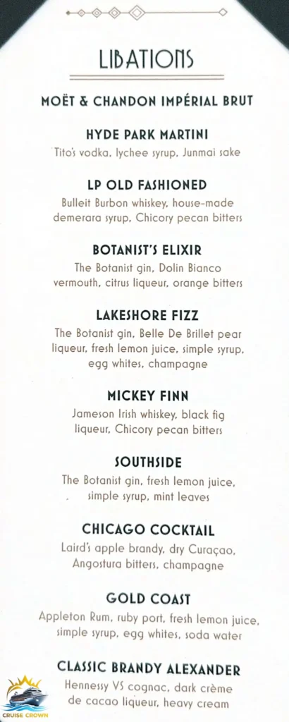 Lincoln Park Supper Club Star of the Seas menu
price of drinks on royal Caribbean
