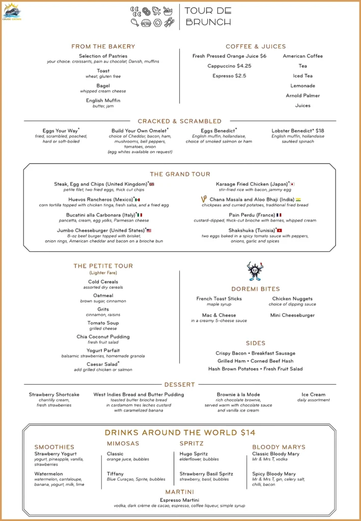 MSC cruise main dining room menu
MSC Brunch Menu