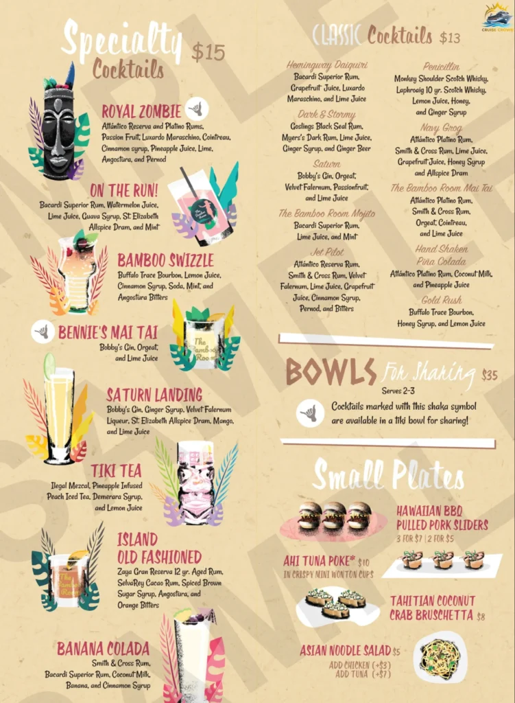 Royal Caribbean Bamboo Room menu
royal caribbean drink prices 2025
