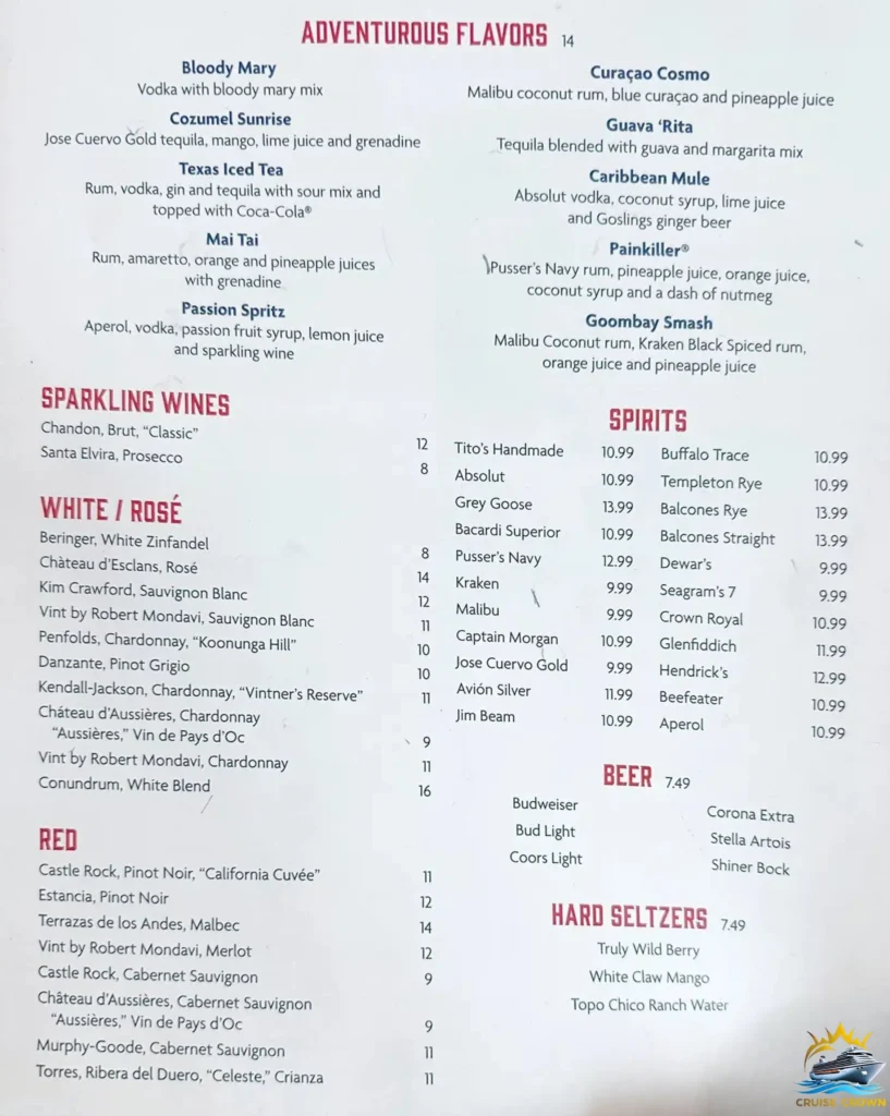 Royal Caribbean Galveston Drink Menu 
royal caribbean drink costs
