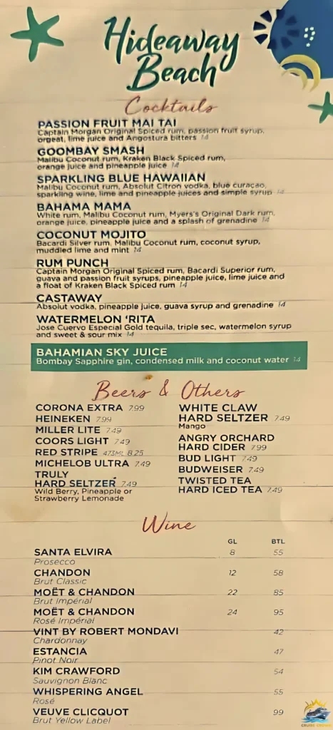 Hideaway Bar on Perfect Day at CocoCay 
royal caribbean drinks cost