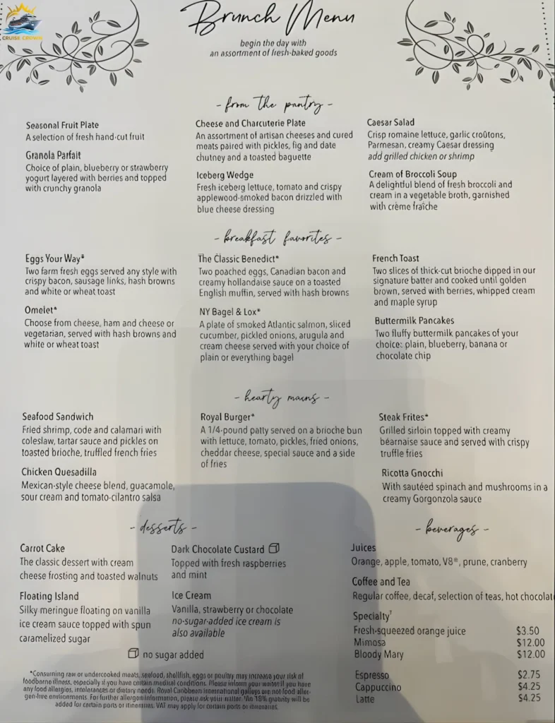 Royal Caribbean Main Dining Room Brunch Menu
Royal Caribbean Main Dining Room Menu