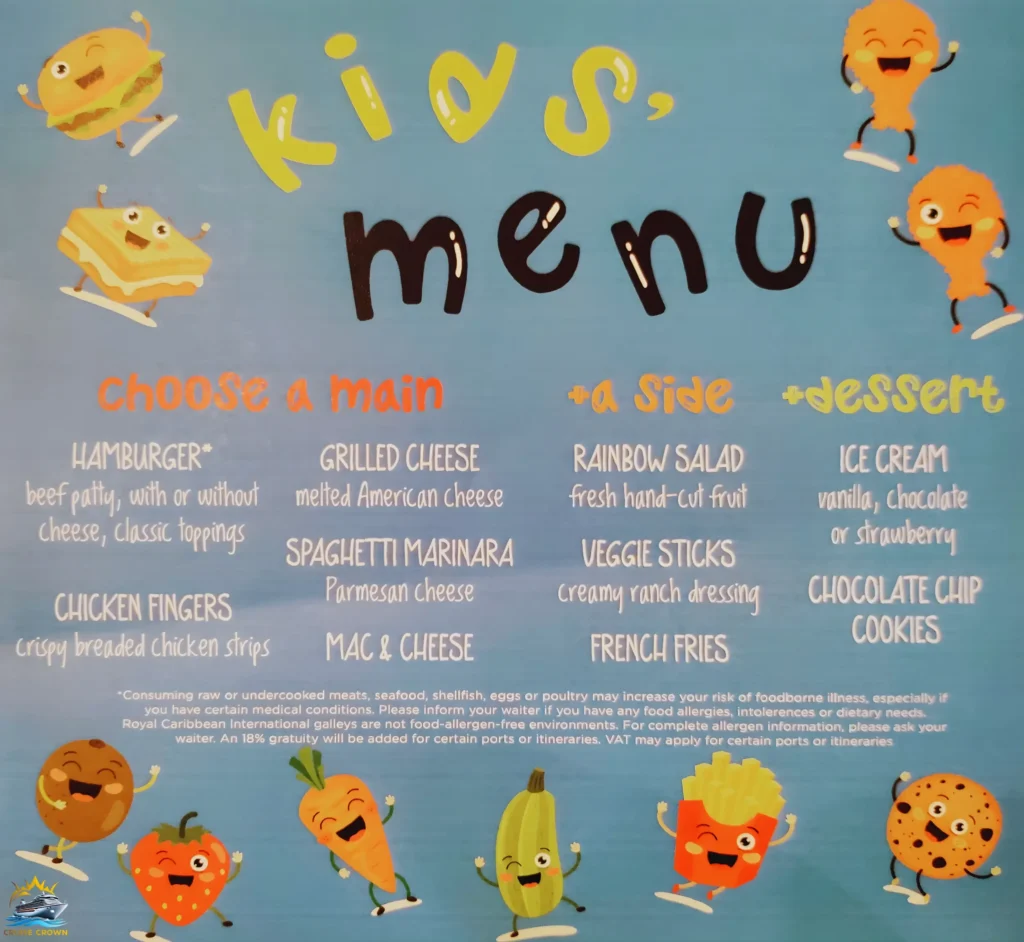 Royal Caribbean Main Dining Room Kids Menus