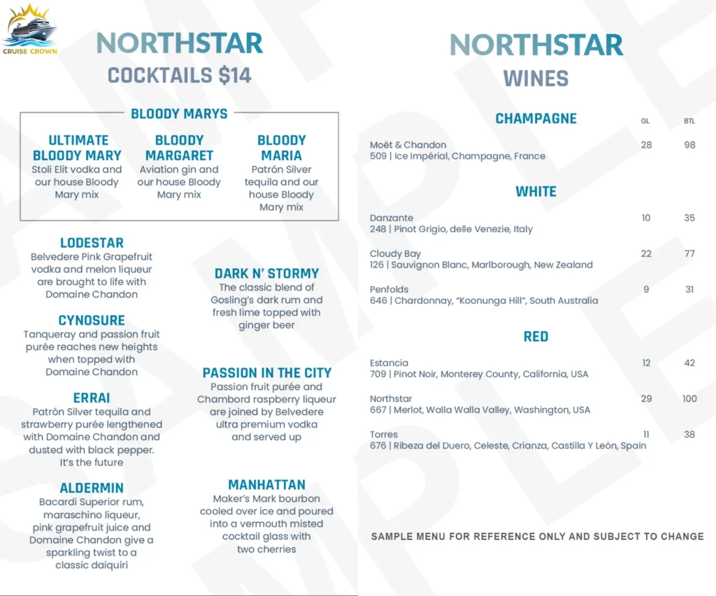 Royal Caribbean North Star bar menu
royal caribbean drink menu prices
