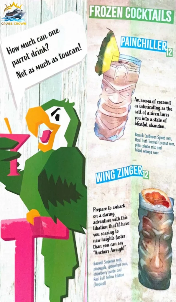 Pesky Parrot Utopia of the Seas menu
drink prices on royal Caribbean