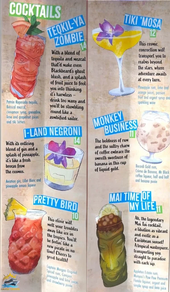 Pesky Parrot Utopia of the Seas menu
royal caribbean drinks prices 2025
