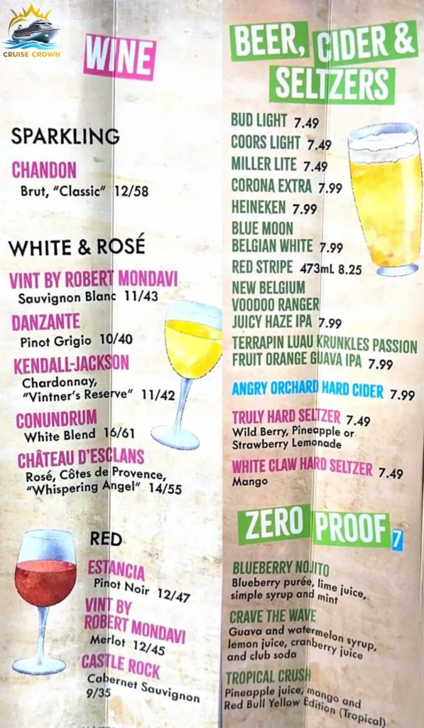 Pesky Parrot Utopia of the Seas menu
royal caribbean drink menu prices
