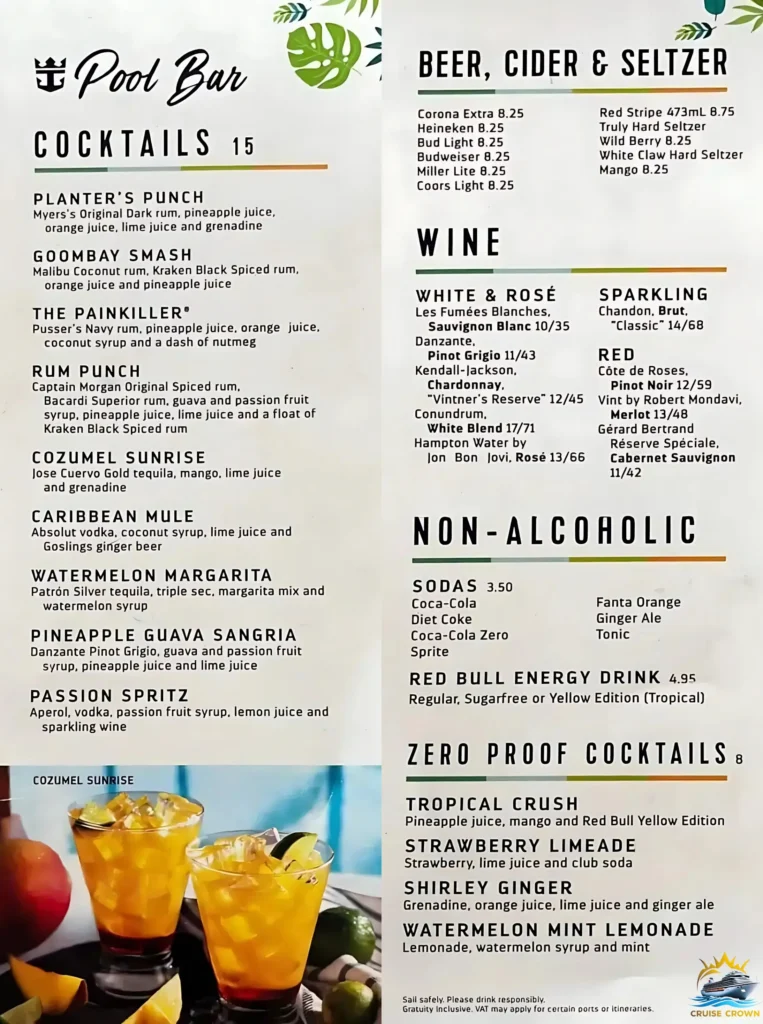 Royal Caribbean Pool Bar menu
royal caribbean drink costs
