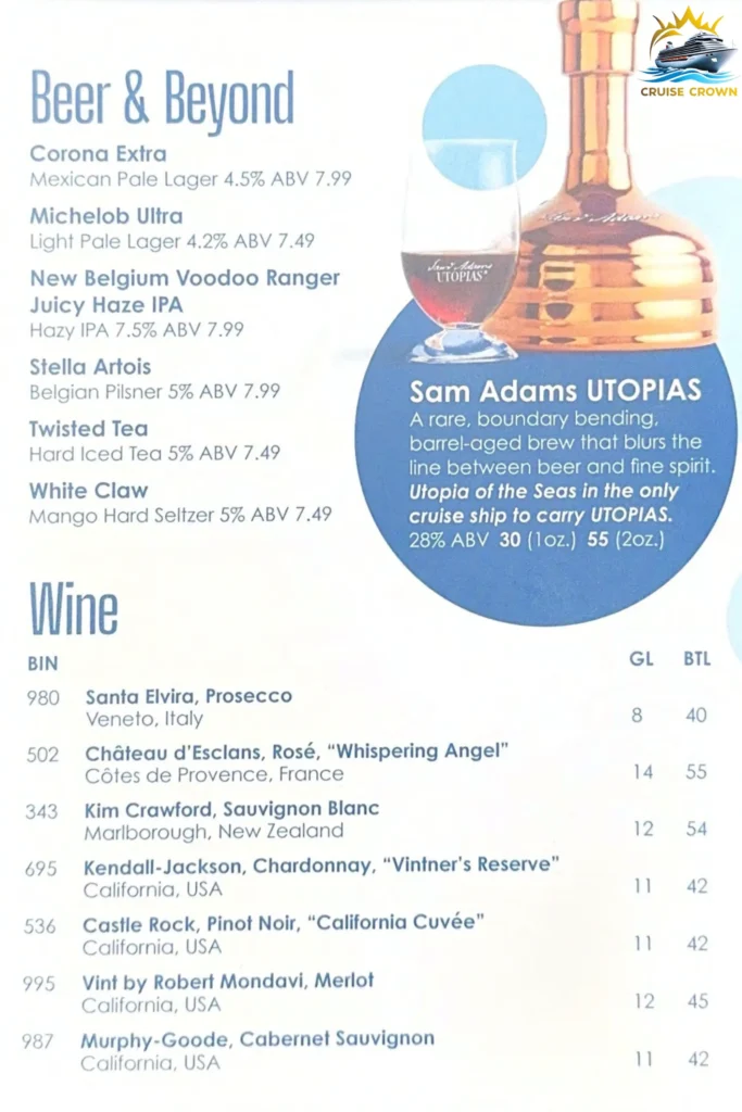 Rising BarTide Royal Caribbean menu
royal caribbean Beverages price