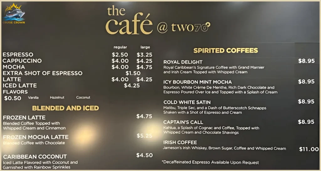Royal Caribbean Two70 cafe menu
royal caribbean bar menu
