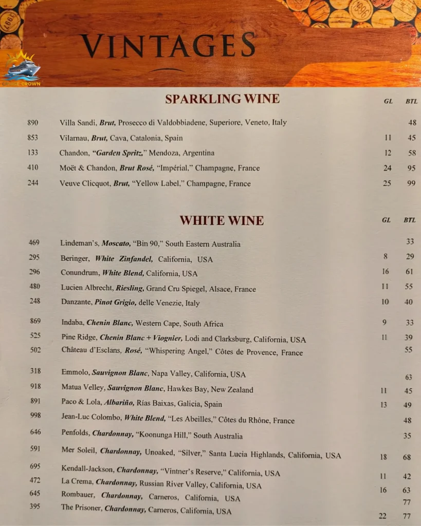 Royal Caribbean Vintages menus
royal caribbean bar menu
