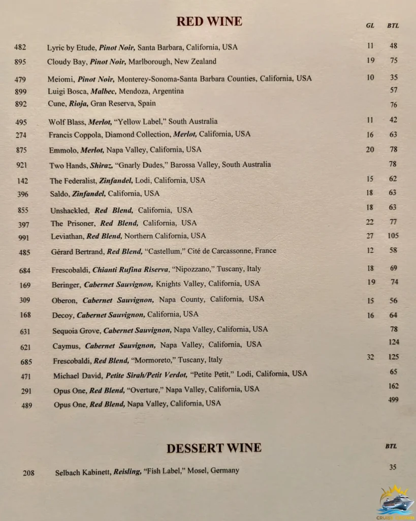 Royal Caribbean Vintages menus
royal caribbean drink menus