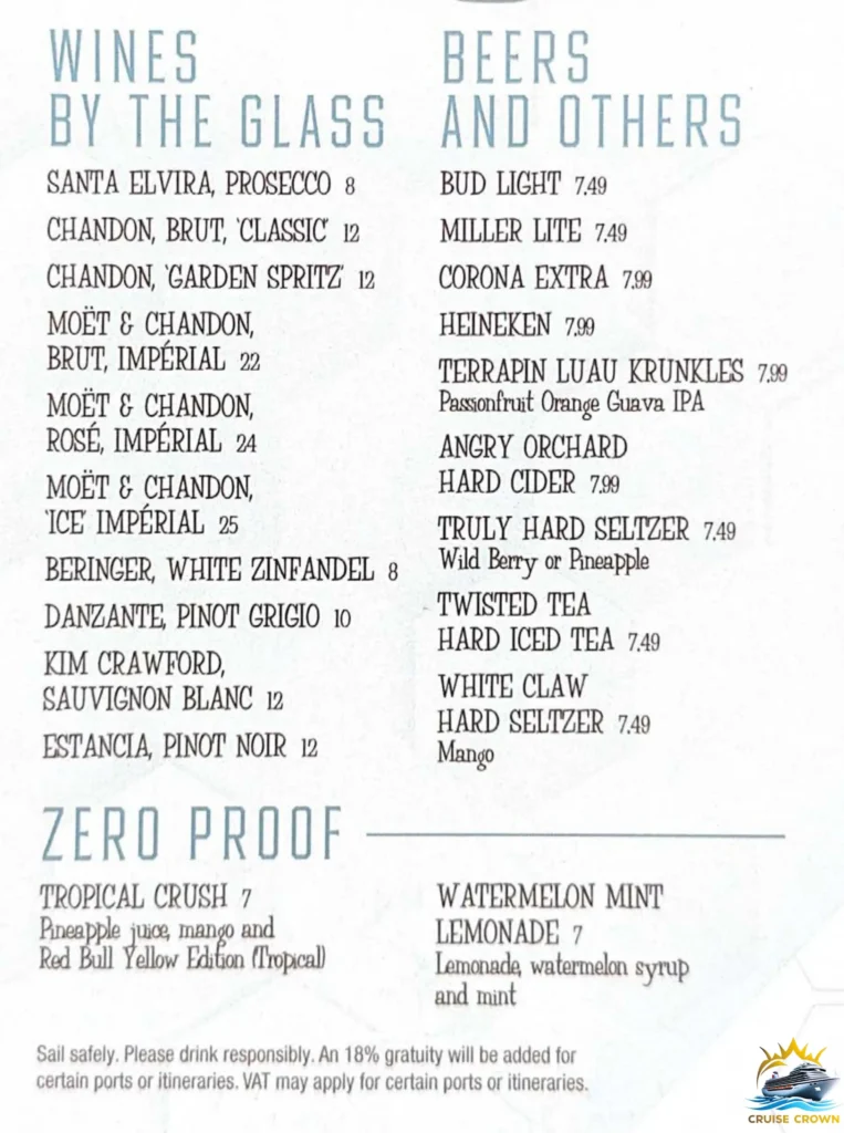 Royal Caribbean Vue bar menu
royal caribbean Beverages cost