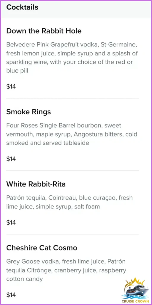 Royal Caribbean Wonderland menu
royal caribbean drinks prices 2025
