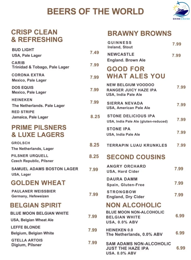 Royal Caribbean English Pub menus
royal caribbean drink menu 2025