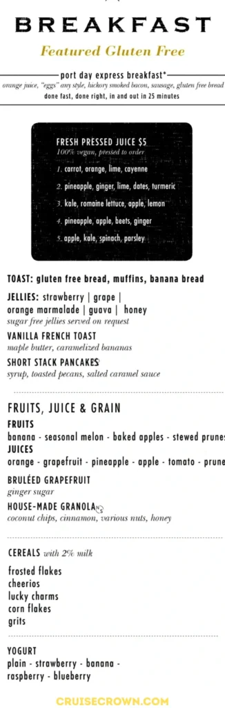 Carnival Gluten Free Breakfast Menu