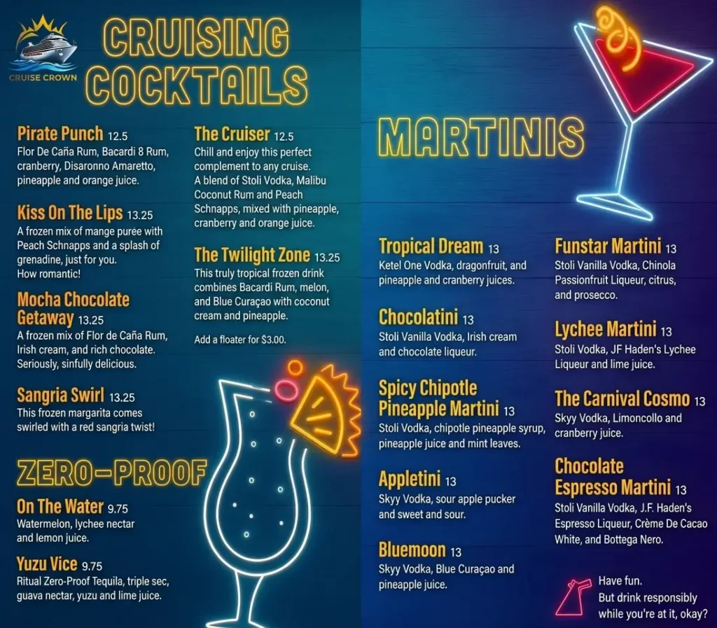 Carnival Standard Bar Menu 2