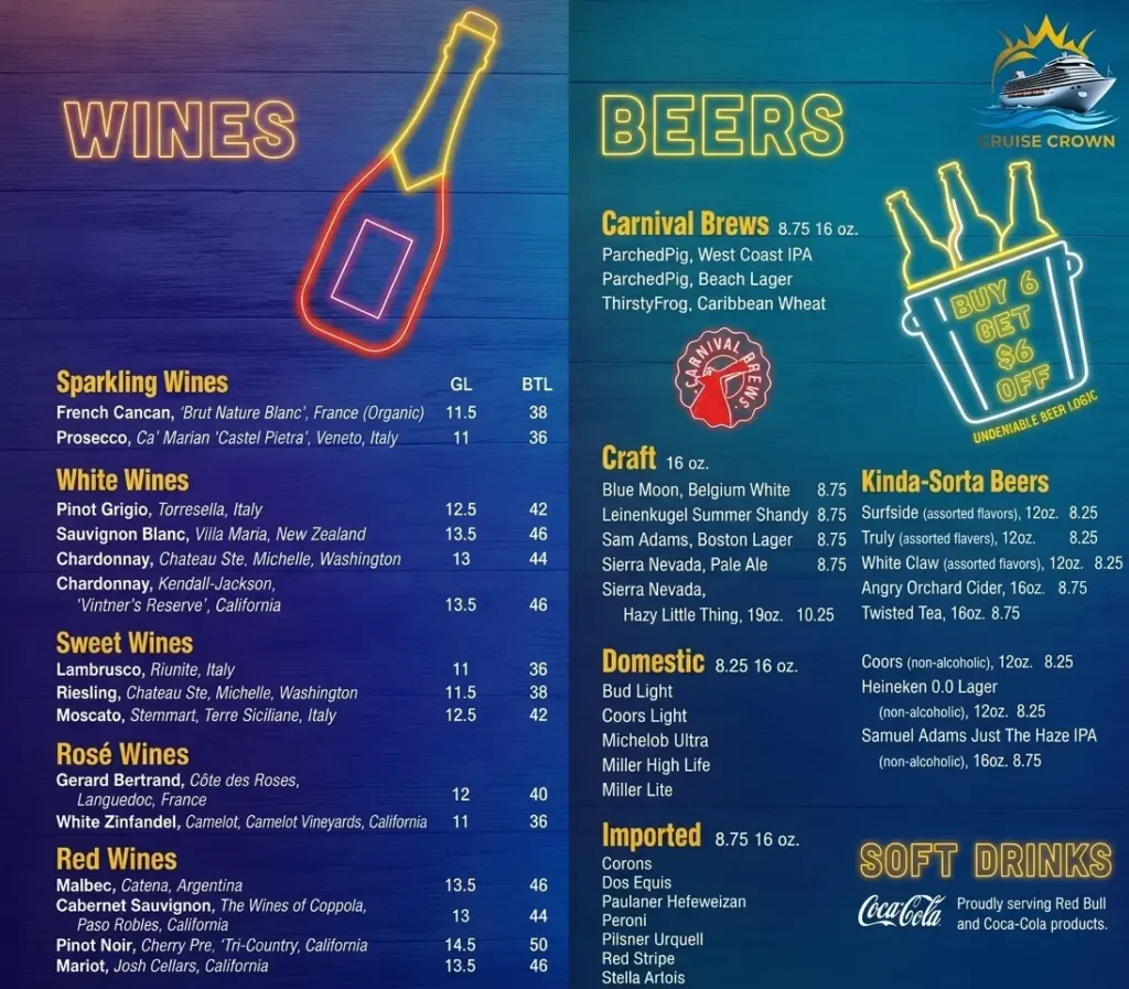 Carnival Standard Bar Menu 3