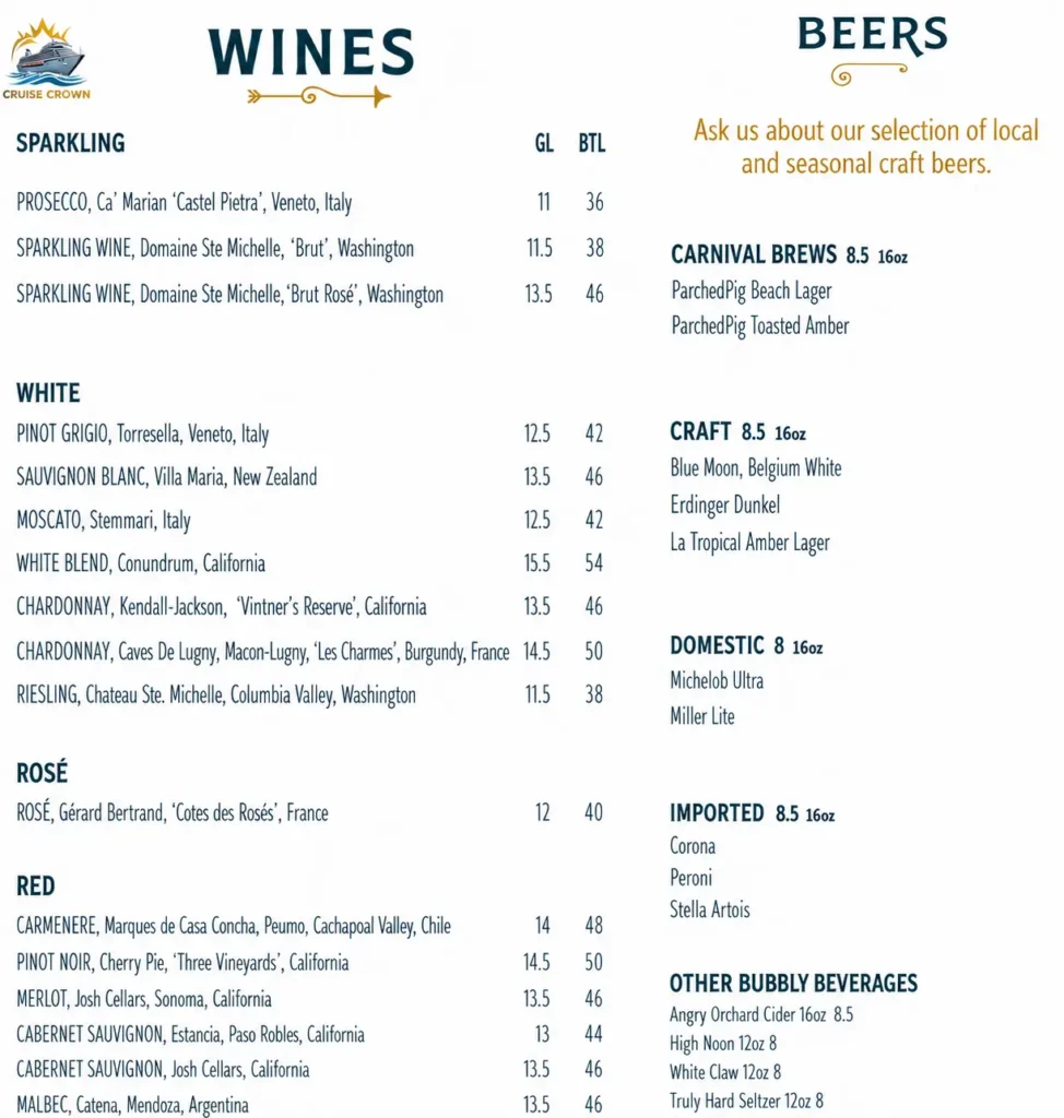 Carnival Golden Mermaid Menu 2