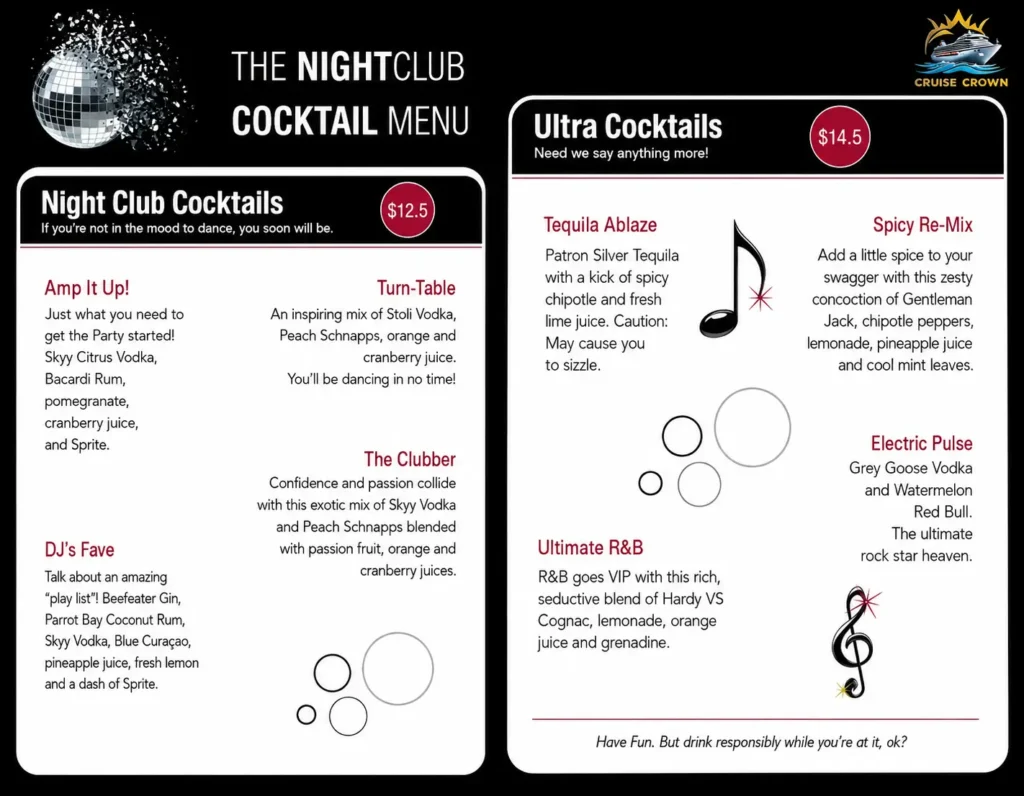 Carnival Night Club Menu 1