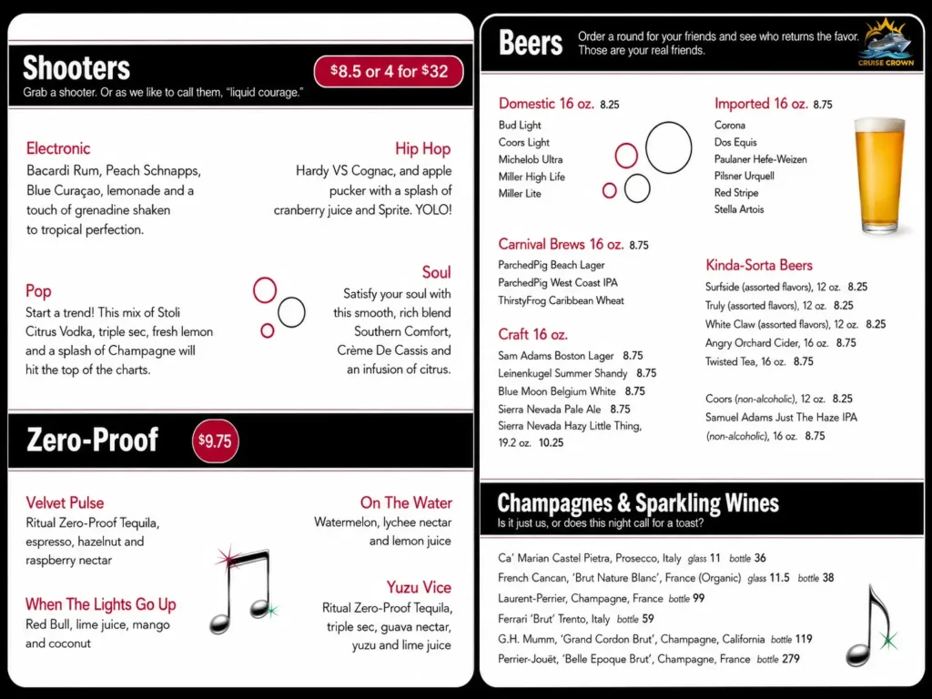 Carnival Night Club Menu 2
