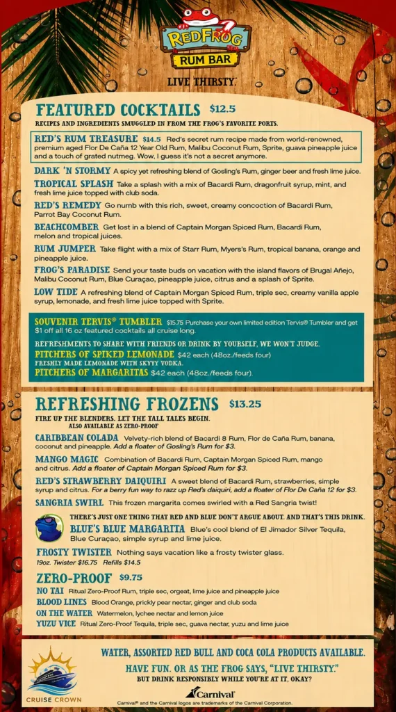 Carnival Red Frog Rum Bar Menu 2