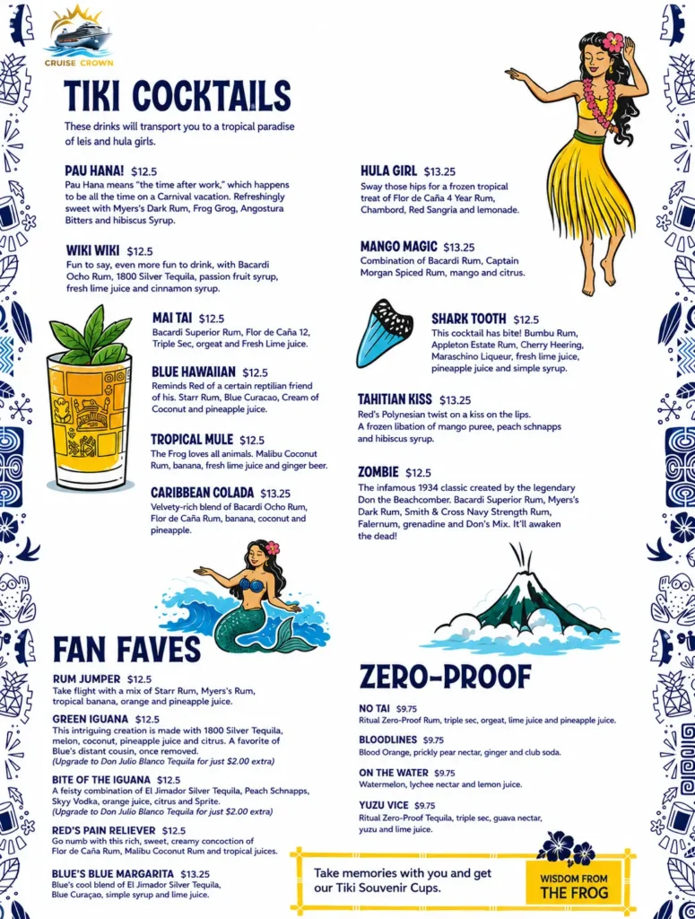 Carnival Red Frog Tiki Bar Menu 1