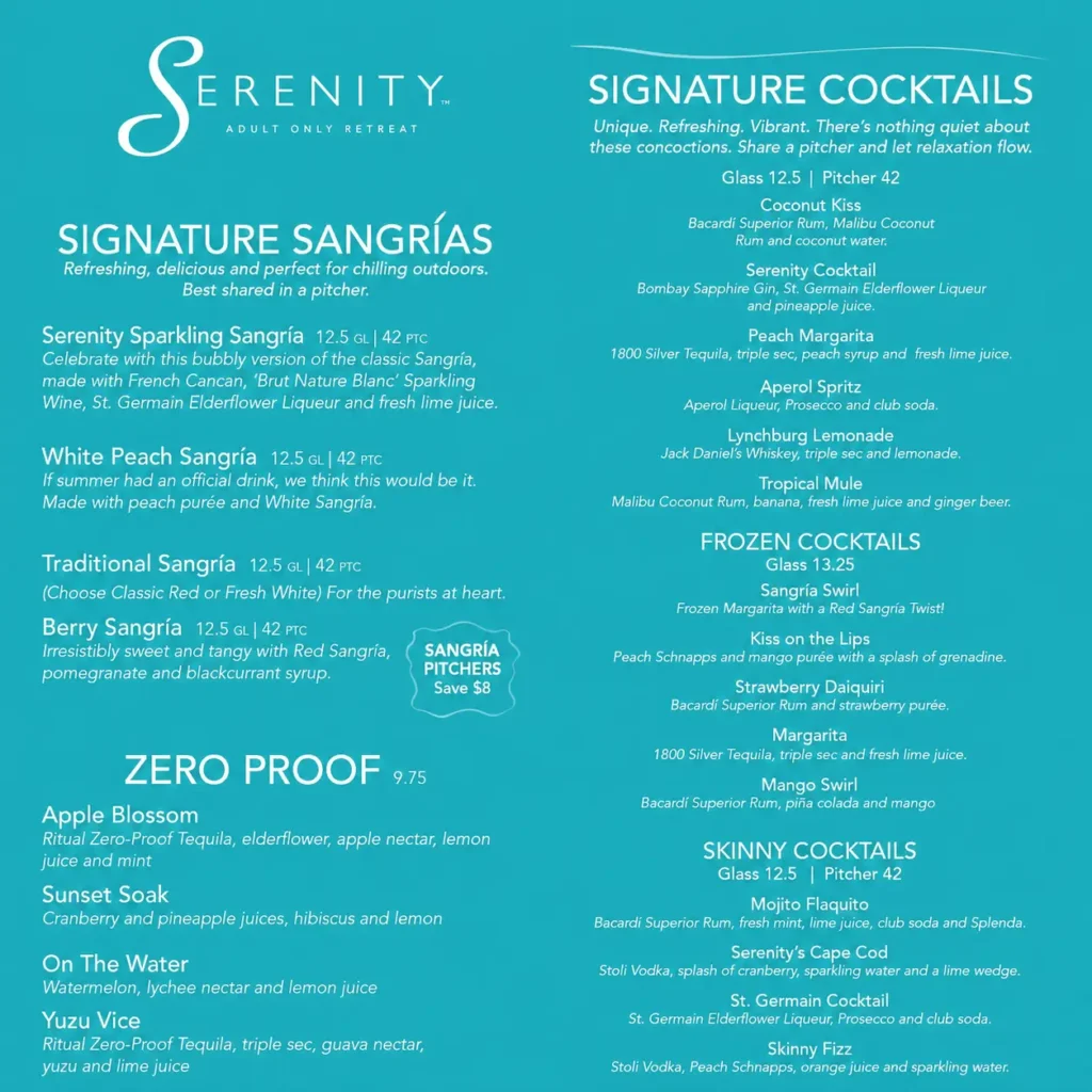 Carnival Serenity Bar Menu 1