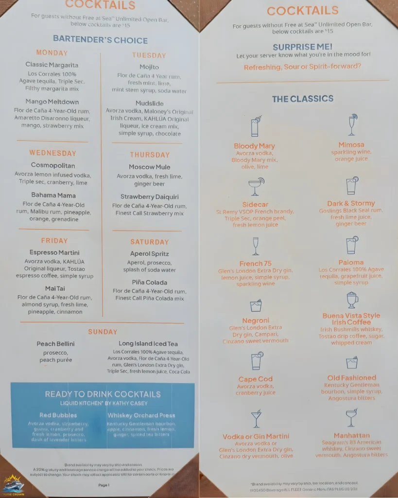 ncl cocktail menu 2026