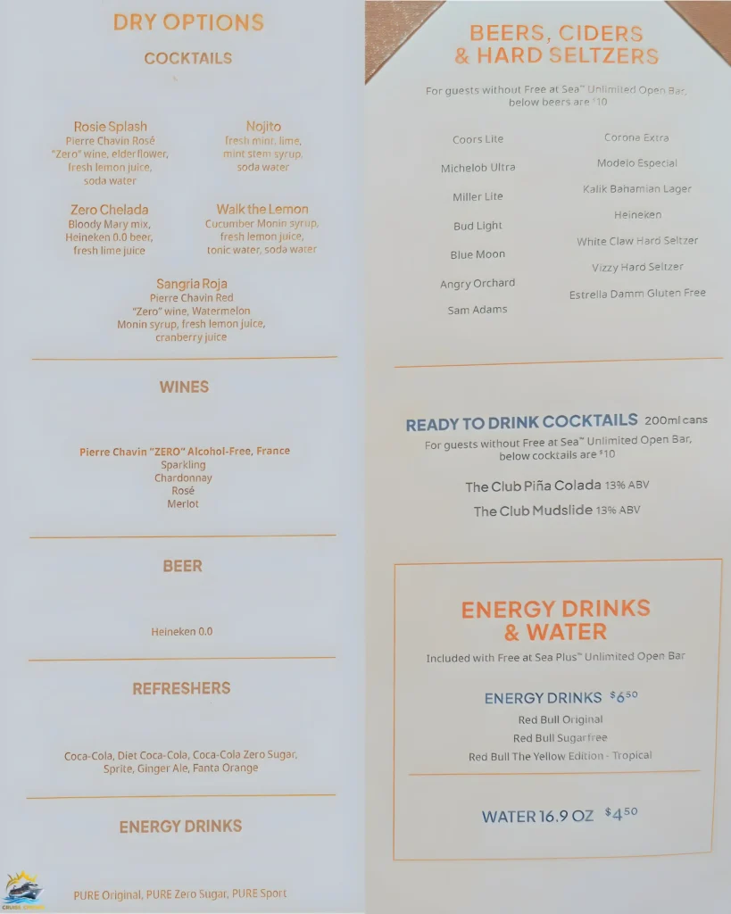 NCL Drink Menu 2026 prices