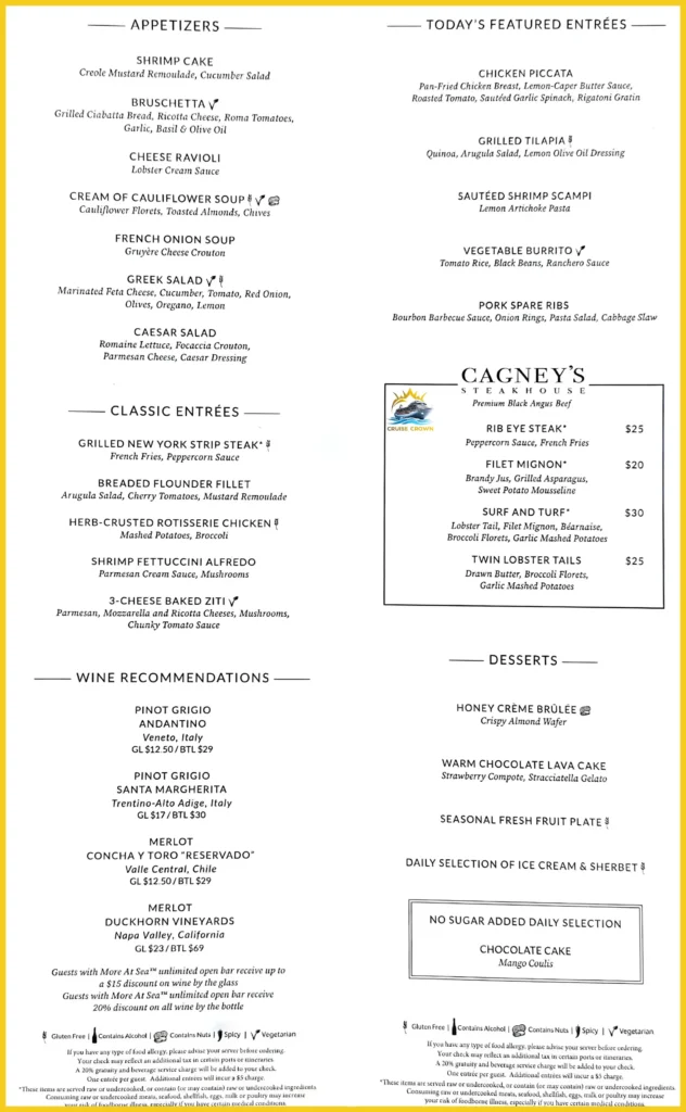 NCL Dinner Menu 1