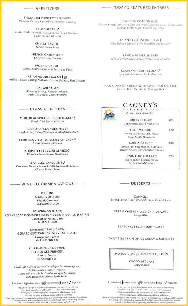 NCL Dinner Menu 4