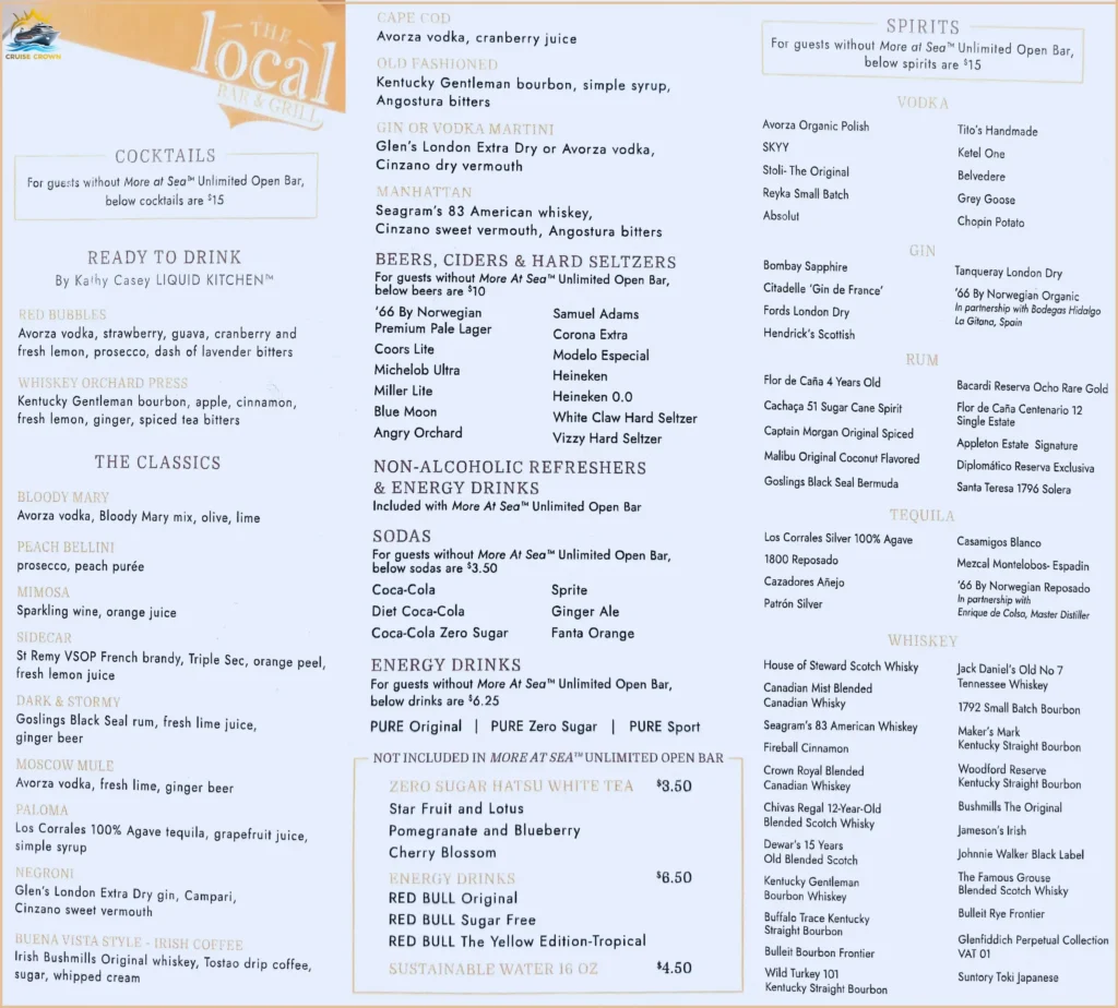 NCL The Local bar & grill menu 1